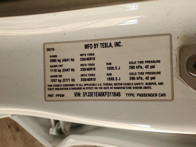 5YJ3E1EA6KF311846 - 2019 TESLA MODEL 3 白色 照片 12