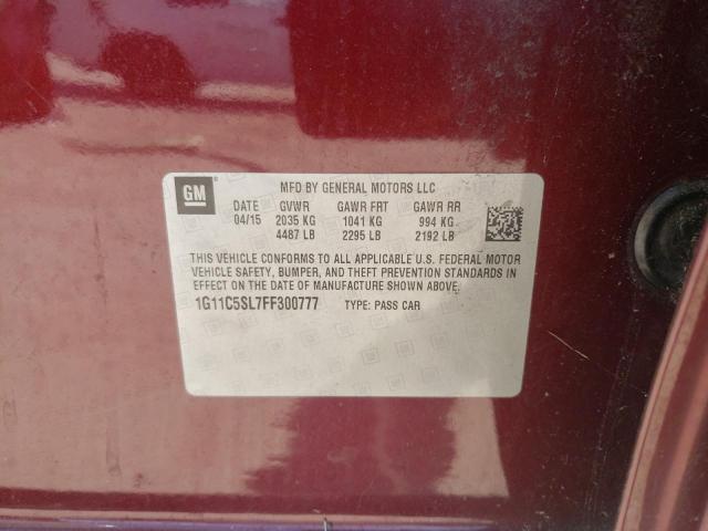 1G11C5SL7FF300777 - 2015 CHEVROLET MALIBU 1LT ბურგუნდია ფოტო 13
