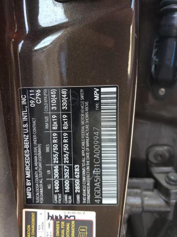 4JGDA5HB1CA009947 - 2012 MERCEDES-BENZ ML 350 4MATIC BROWN photo 12