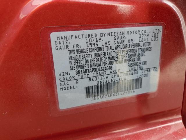 3N1AB7APXDL624046 - 2013 NISSAN SENTRA S RED photo 12