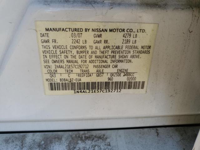 1N4AL21E57C192712 - 2007 NISSAN ALTIMA 2.5 WHITE photo 13