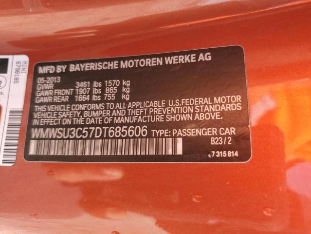 WMWSU3C57DT685606 - 2013 MINI COOPER ORANGE photo 12