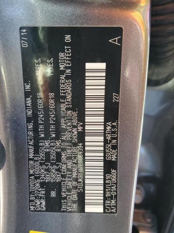 5TDJKRFH7ES064394 - 2014 TOYOTA HIGHLANDER XLE GRAY photo 13