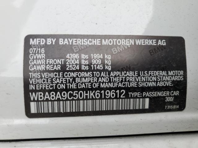 WBA8A9C50HK619612 - 2017 BMW 320 I WHITE photo 12