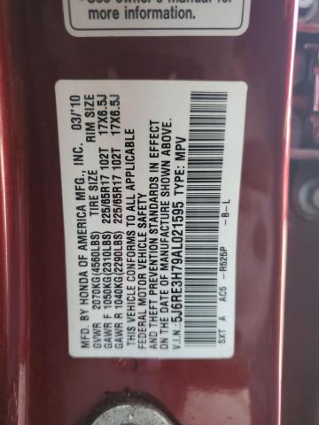 5J6RE3H79AL021595 - 2010 HONDA CR-V EXL BURGUNDY photo 13