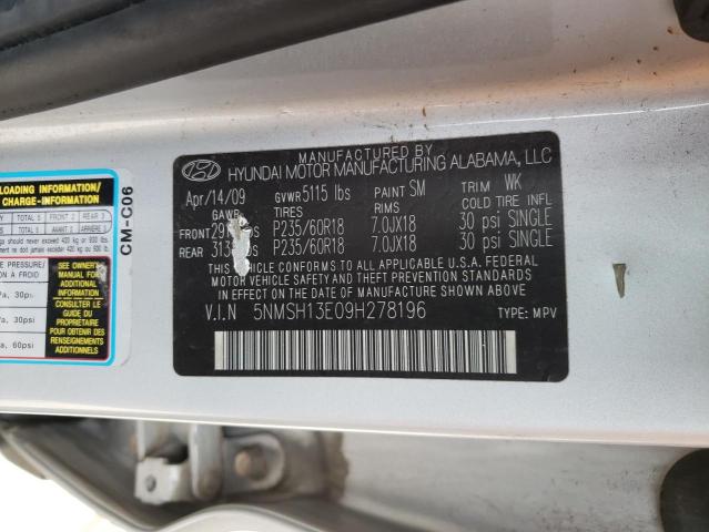 5NMSH13E09H278196 - 2009 HYUNDAI SANTA FE SE SILVER photo 13