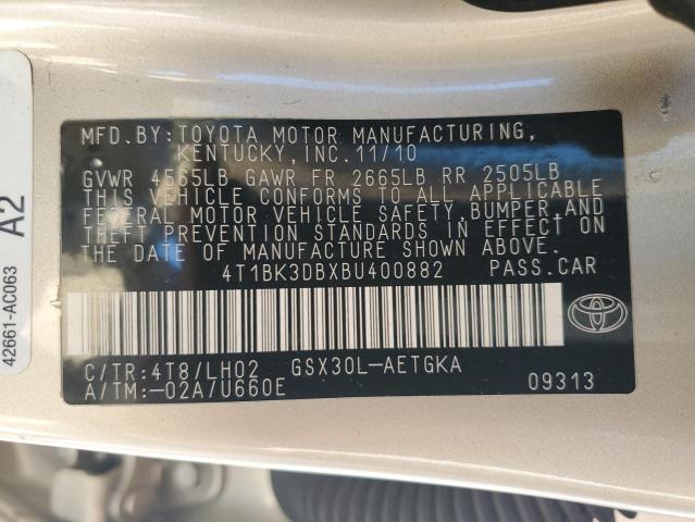 4T1BK3DBXBU400882 - 2011 TOYOTA AVALON BASE 金色 照片 12