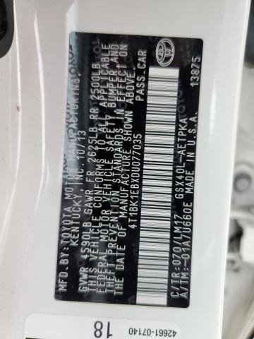 4T1BK1EBXDU077035 - 2013 TOYOTA AVALON BASE 白色 照片 12