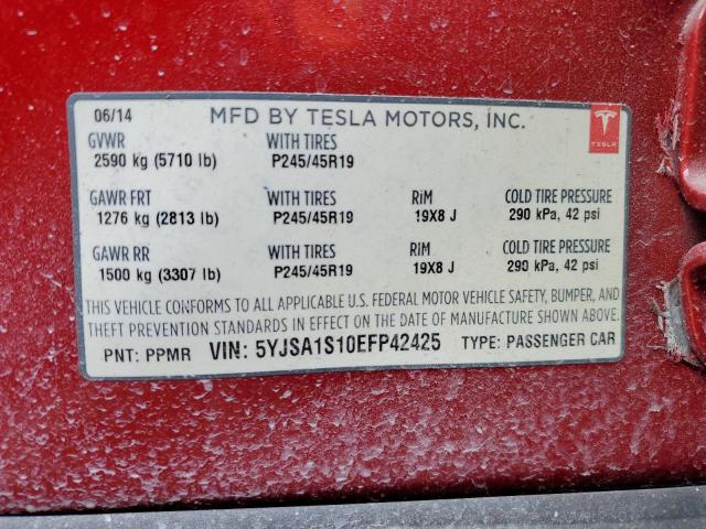5YJSA1S10EFP42425 - 2014 TESLA MODEL S წითელი ფოტო 13