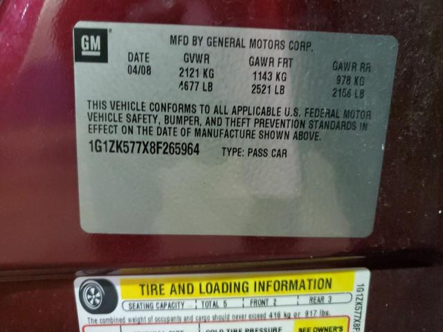 1G1ZK577X8F265964 - 2008 CHEVROLET MALIBU LTZ მუქწითელი ფოტო 12