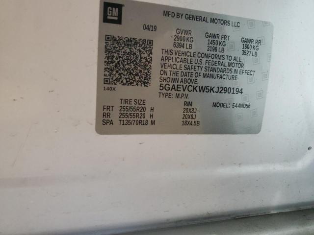 5GAEVCKW5KJ290194 - 2019 BUICK ENCLAVE AVENIR WHITE photo 14