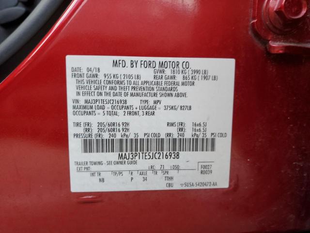 MAJ3P1TE5JC216938 - 2018 FORD ECOSPORT SE Bordeaux Foto 13