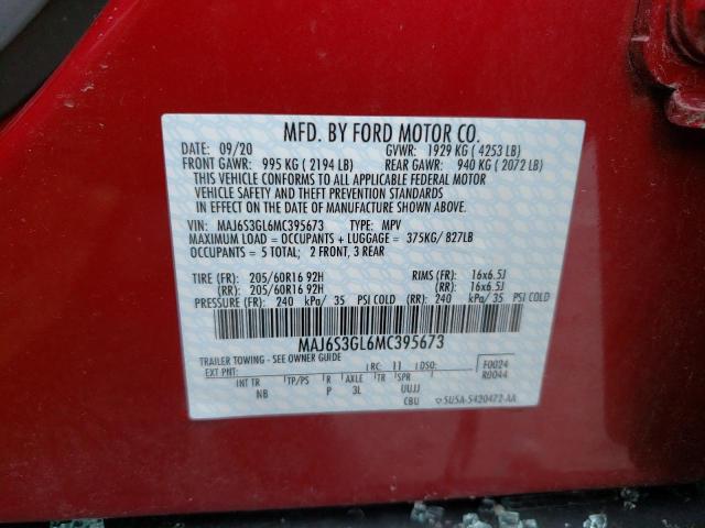 MAJ6S3GL6MC395673 - 2021 FORD ECOSPORT SE RED photo 13