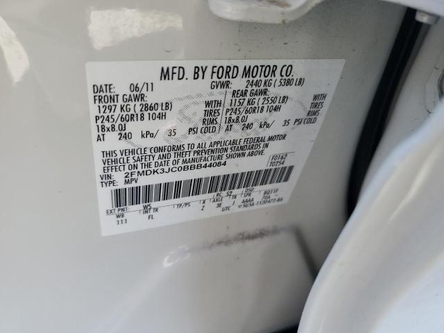 2FMDK3JC0BBB44084 - 2011 FORD EDGE SEL WHITE photo 12