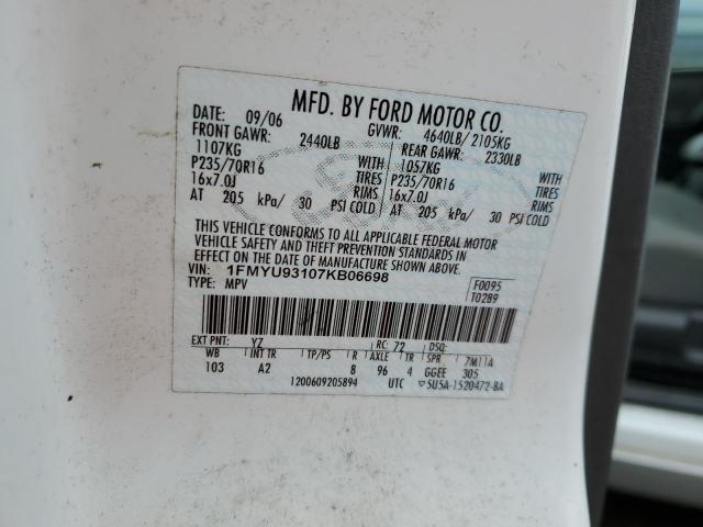 1FMYU93107KB06698 - 2007 FORD ESCAPE XLT WHITE photo 13