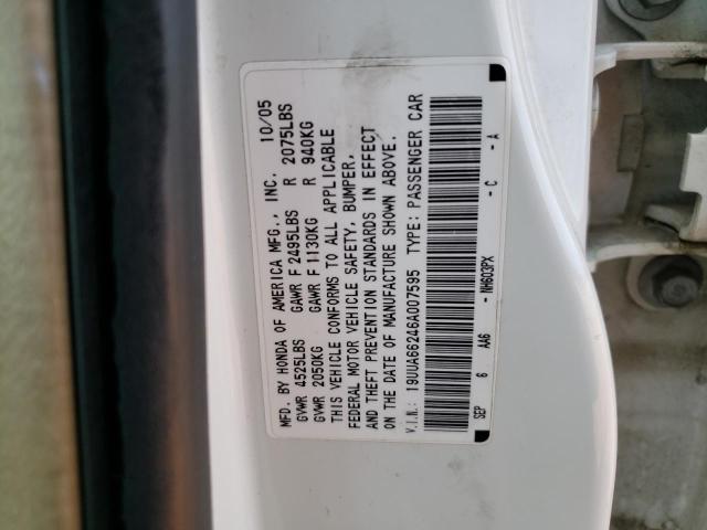 19UUA66246A007595 - 2006 ACURA 3.2TL WHITE photo 12