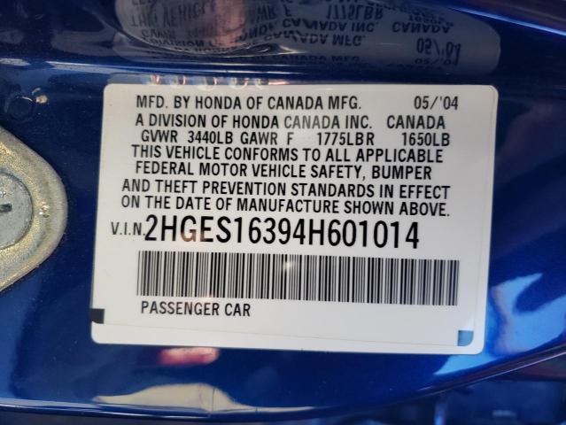 2HGES16394H601014 - 2004 HONDA CIVIC DX VP 蓝色 照片 12