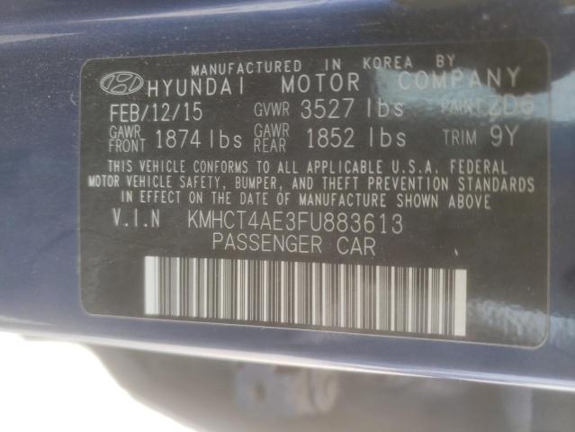 KMHCT4AE3FU883613 - 2015 HYUNDAI ACCENT GLS BLUE photo 12