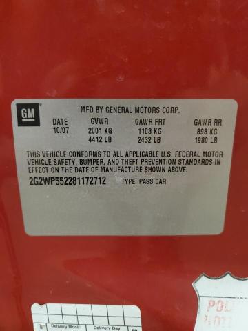 2G2WP552281172712 - 2008 PONTIAC GRAND PRIX 红色 照片 13