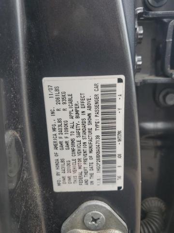 1HGCP268X8A047139 - 2008 HONDA ACCORD EXL CHARCOAL photo 12