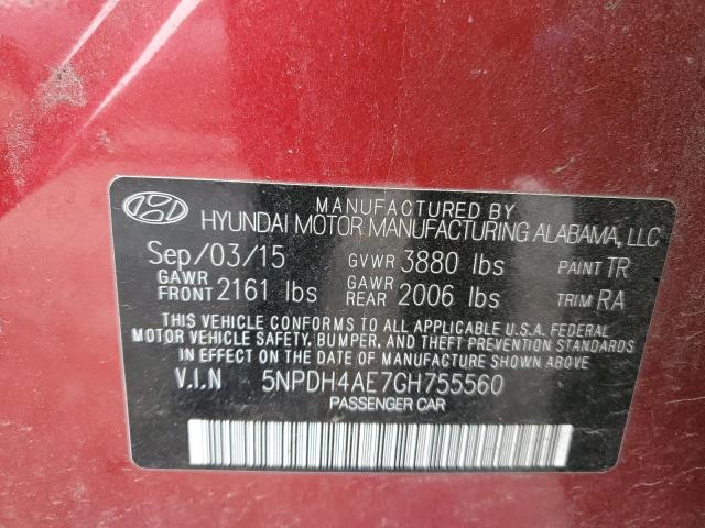 5NPDH4AE7GH755560 - 2016 HYUNDAI ELANTRA SE RED photo 12