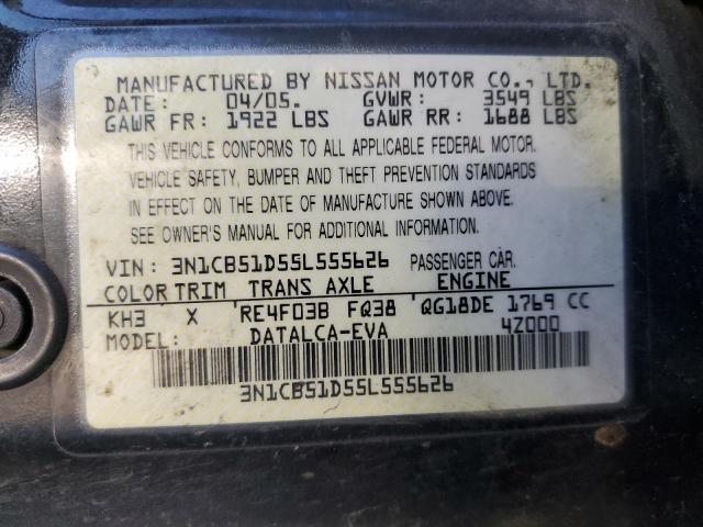 3N1CB51D55L555626 - 2005 NISSAN SENTRA 1.8 BLACK photo 12