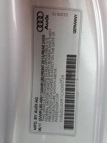 WAUGVAFR1CA000726 - 2012 AUDI S5 PREMIUM PLUS 银色 照片 12