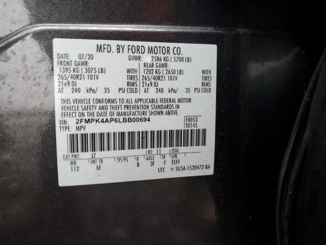 2FMPK4AP6LBB00694 - 2020 FORD EDGE ST GRAY photo 12