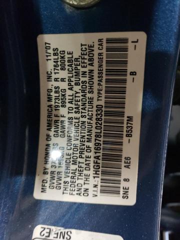 1HGFA16978L028330 - 2008 HONDA CIVIC EXL ლურჯი ფოტო 12