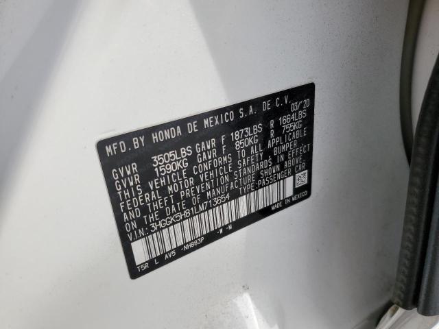 3HGGK5H81LM713654 - 2020 HONDA FIT EX WHITE photo 12