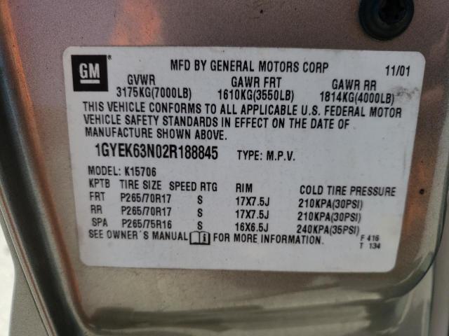 1GYEK63N02R188845 - 2002 CADILLAC ESCALADE LUXURY GOLD photo 12