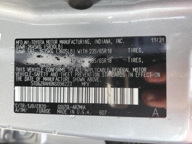 5TDGZRAH0NS098223 - 2022 TOYOTA HIGHLANDER XLE SILVER photo 13