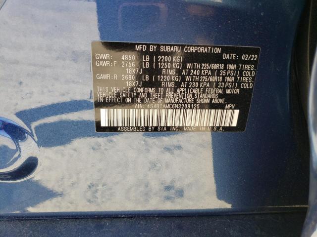 4S4BTAMC6N3209125 - 2022 SUBARU OUTBACK LIMITED BLUE photo 12