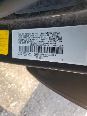 JT2BK18U630074648 - 2003 TOYOTA PRIUS BLACK photo 12