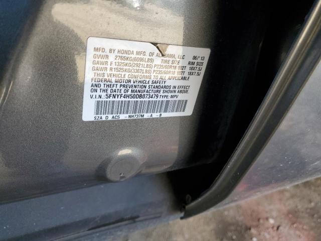 5FNYF4H50DB073479 - 2013 HONDA PILOT EXL GRAY photo 13