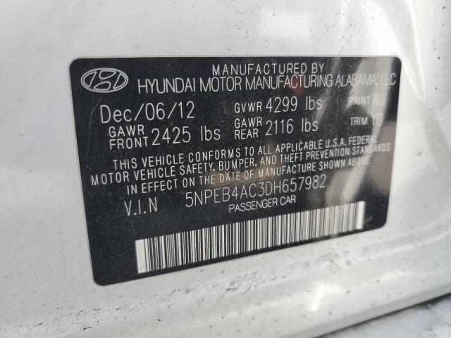 5NPEB4AC3DH657982 - 2013 HYUNDAI SONATA GLS WHITE photo 12