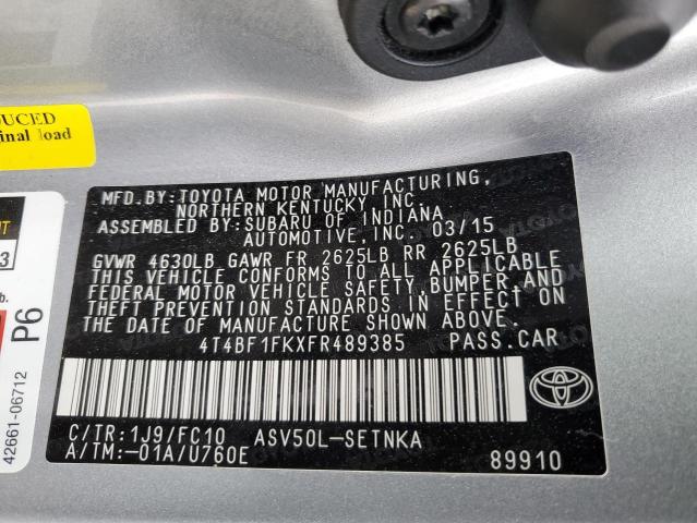 4T4BF1FKXFR489385 - 2015 TOYOTA CAMRY LE SILVER photo 12