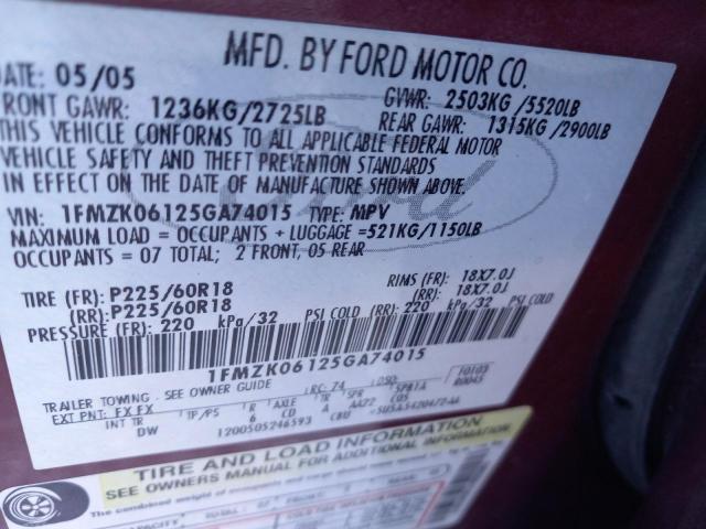 1FMZK06125GA74015 - 2005 FORD FREESTYLE LIMITED RED photo 12