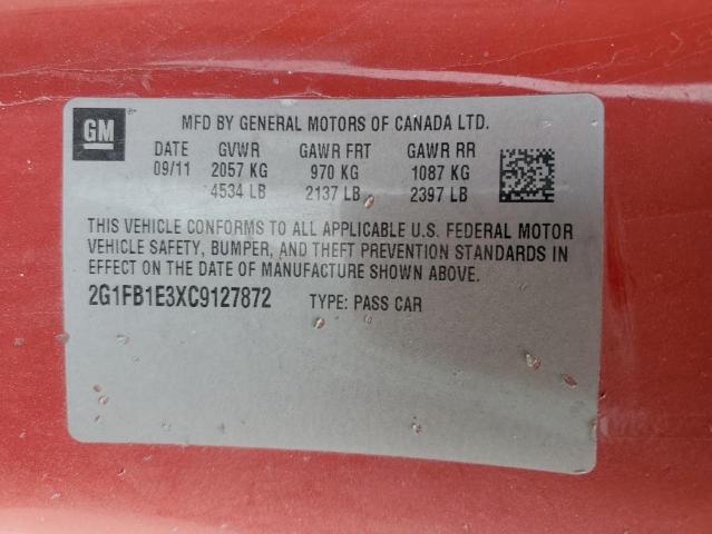 2G1FB1E3XC9127872 - 2012 CHEVROLET CAMARO LT RED photo 12