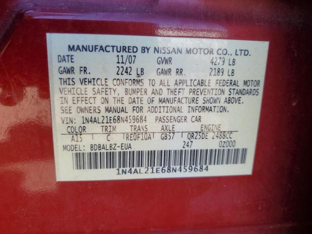 1N4AL21E68N459684 - 2008 NISSAN ALTIMA 2.5 RED photo 12