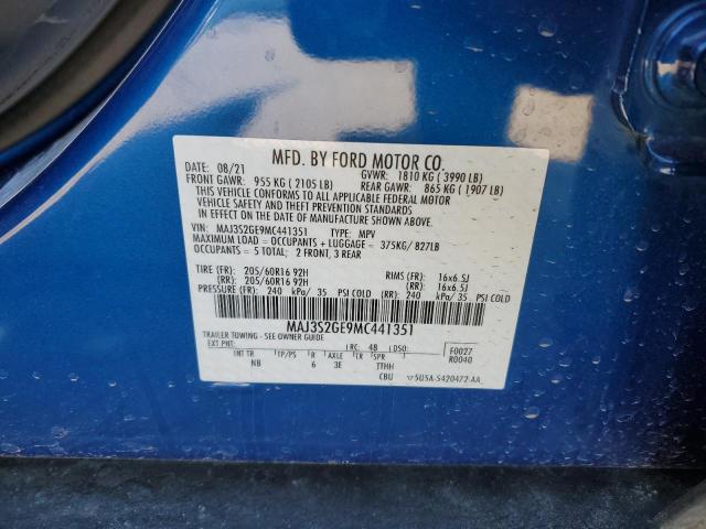 MAJ3S2GE9MC441351 - 2021 FORD ECOSPORT SE BLUE photo 13