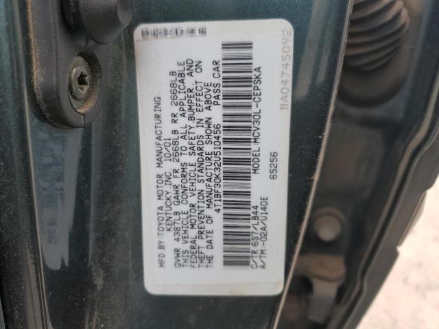 4T1BF30K32U510456 - 2002 TOYOTA CAMRY LE TEAL photo 12