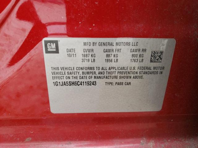 1G1JA5SH6C4119243 - 2012 CHEVROLET SONIC LS 红色 照片 12