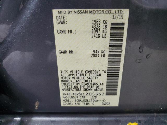 1N4BL4BV8LC205557 - 2020 NISSAN ALTIMA S GRAY photo 12