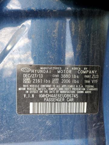 KMHDH4AE6EU086745 - 2014 HYUNDAI ELANTRA SE BLUE photo 12