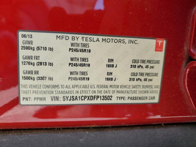 5YJSA1CPXDFP13502 - 2013 TESLA MODEL S წითელი ფოტო 12