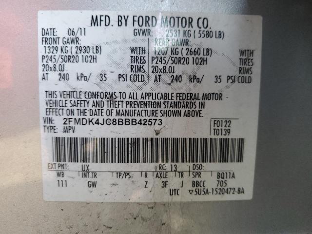 2FMDK4JC8BBB42573 - 2011 FORD EDGE SEL SILVER photo 13