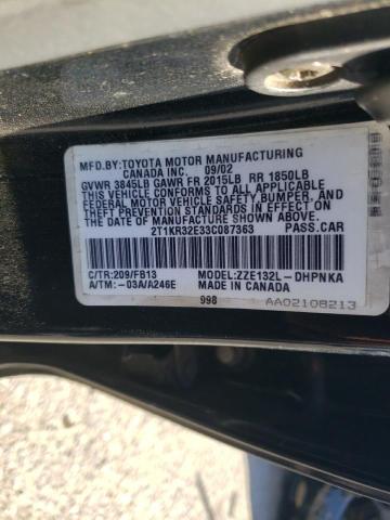 2T1KR32E33C087363 - 2003 TOYOTA COROLLA MA XR BLACK photo 12