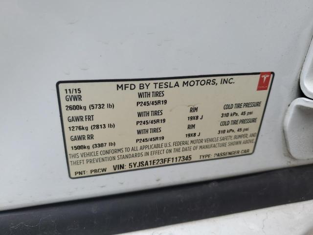 5YJSA1E23FF117345 - 2015 TESLA MODEL S თეთრი ფოტო 12