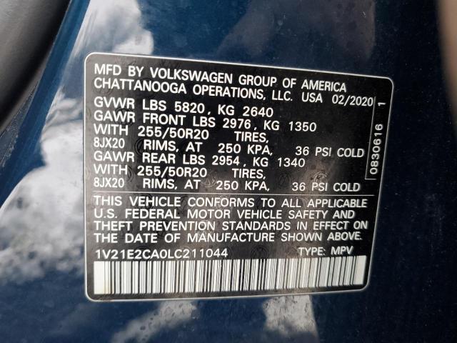 1V21E2CA0LC211044 - 2020 VOLKSWAGEN ATLAS CROS SE BLUE photo 14
